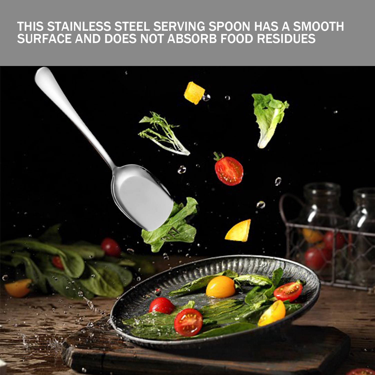 Lot De 3 Grandes Cuillères De Service En Inox – Manche Long, Buffet & Cuisine, Style Élégant Argenté