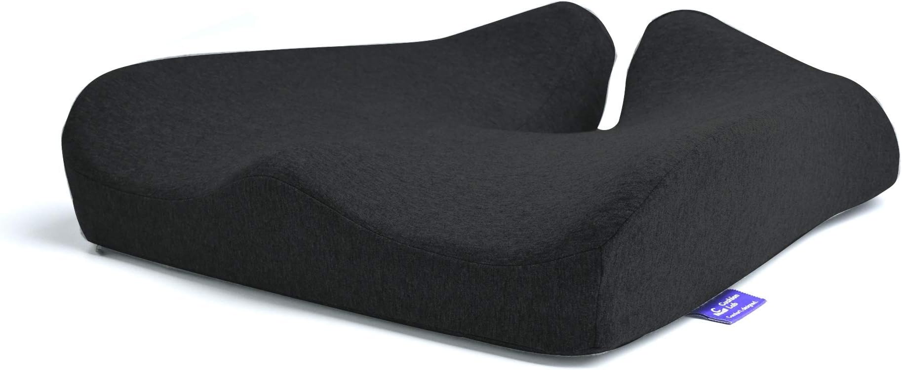 Cushion Lab Patented Pressure Relief Seat Cushion for Long Sitting Hours on Office & Home Chair - Extra-Dense Memory Foam for Soft Support. Car & Chair Pad for Hip, Tailbone, Coccyx, Sciatica - Black