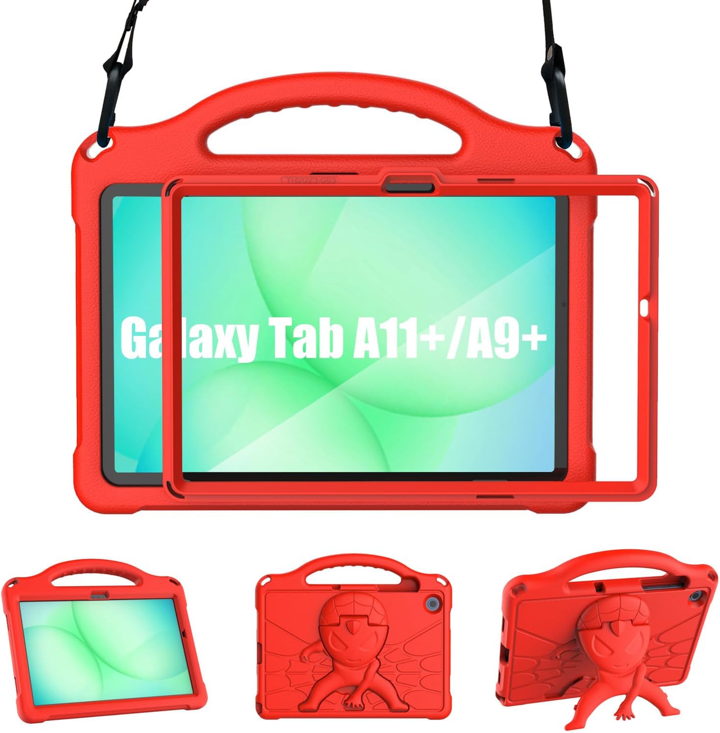 Kids Case for Samsung Galaxy Tab A11 Plus/A9 Plus 11 inch 2025/2023, Sonlaryin Lightweight Samsung A11+/A9+ Tablet Case with Built-in Screen Strap Handle Stand for Galaxy A11+/A9+ Tablet 11” – Red