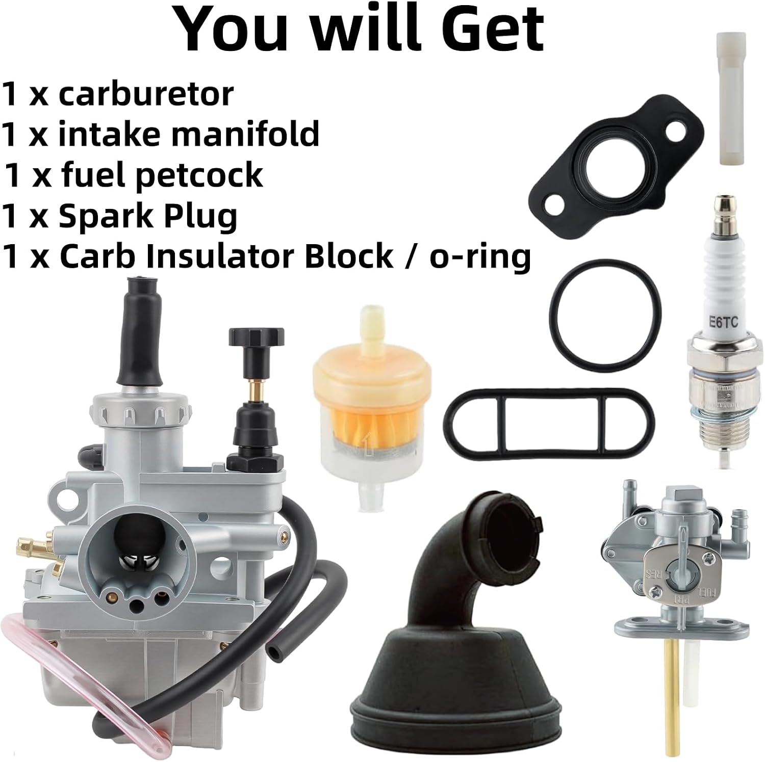 LT 80 Carburetor Compatible with Suzuki LT80 Quadsport ATV 13200-40B10 13200-40B00 1987-2006 Carb for Kawasaki KFX80 KSF80 15003-S005 2003-2006 with Spark Plug Intake Manifold Insulator Block Parts