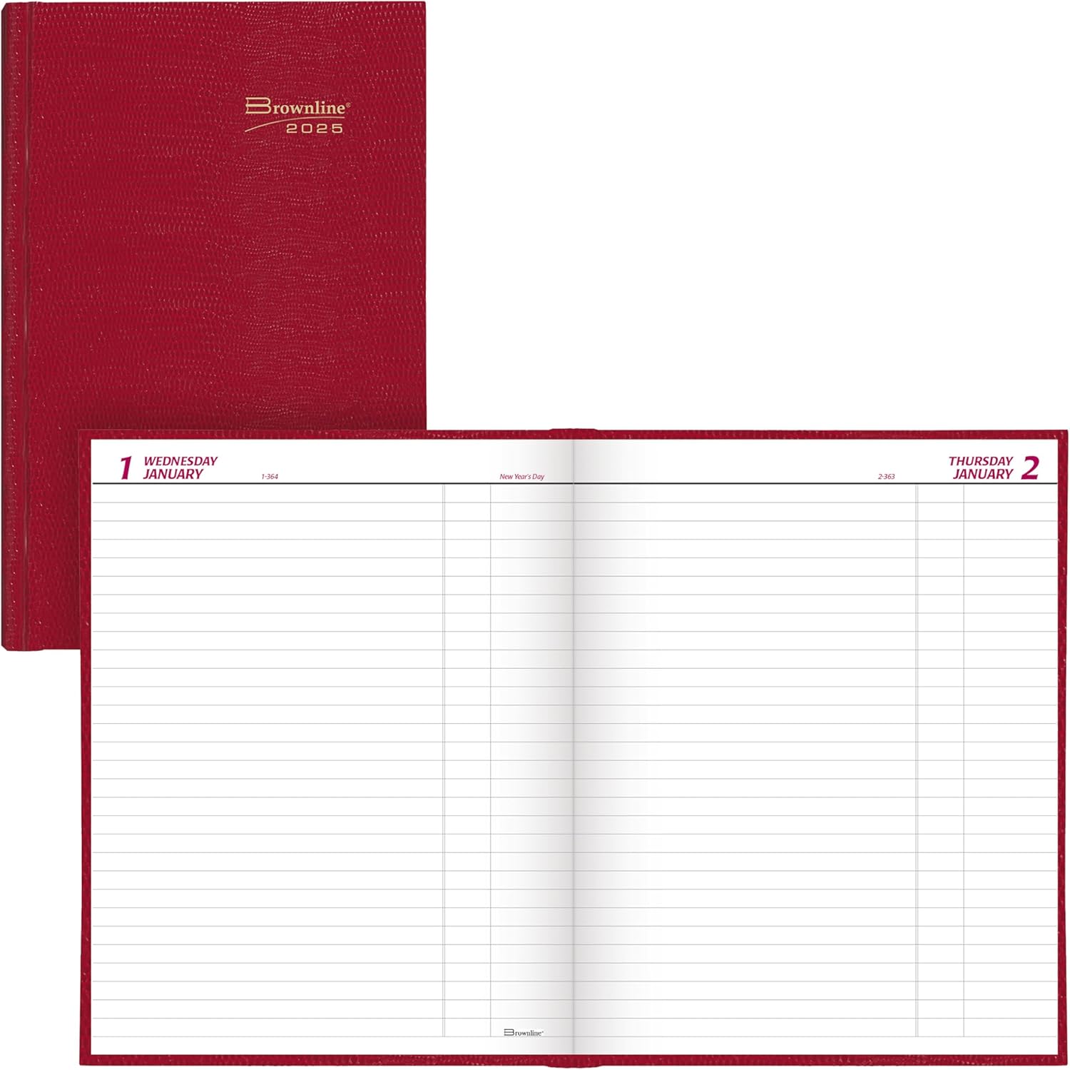 Brownline® 2025 Traditional Daily Planner, Untimed Journal, 12 Months, January to December, Perfect Binding, 10" x 7.875", Bright Red (C550.RED-25)