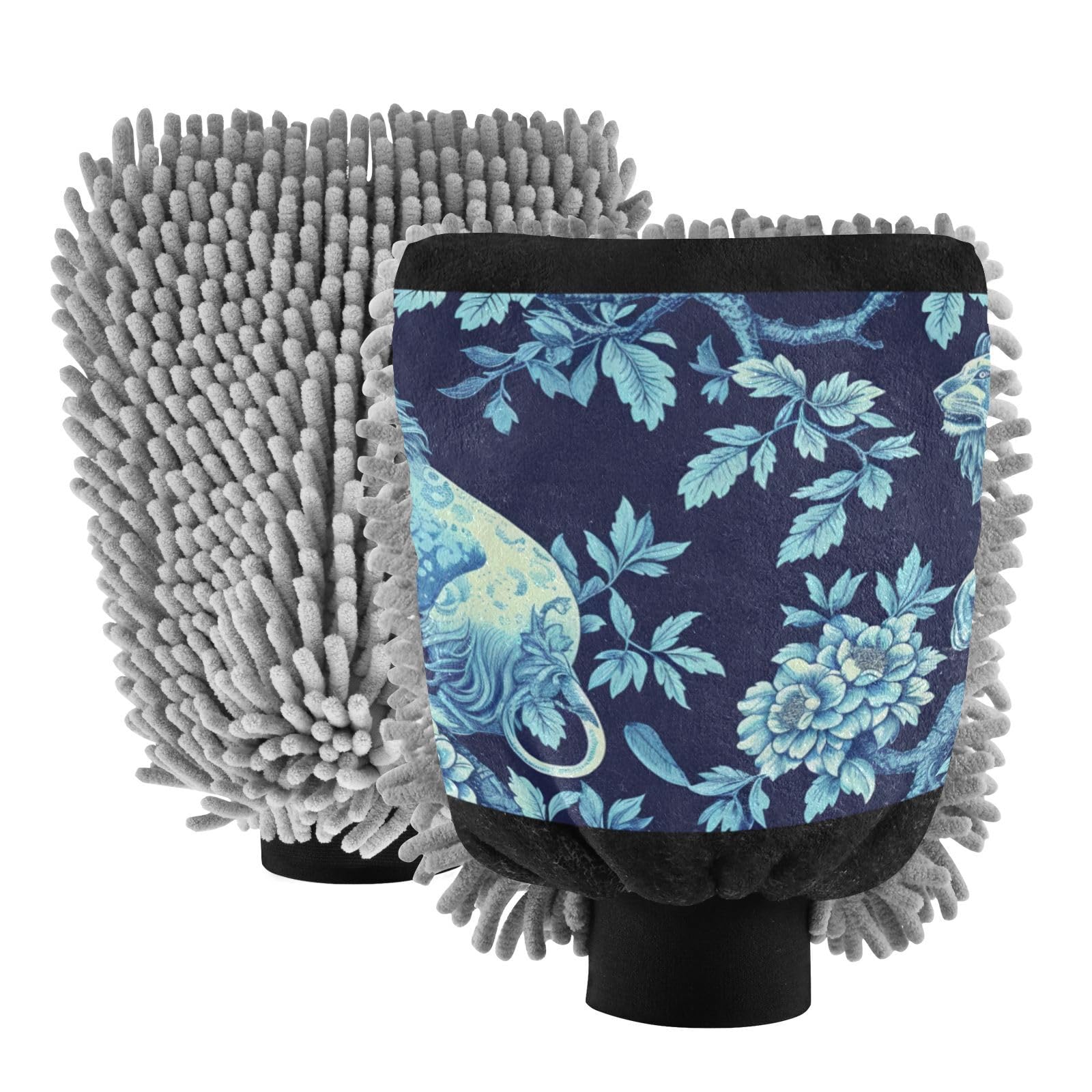 IOACIY Absorbent Microfiber Car Wash Drying Mitts, 2 Pack, Scratch-Free & Lint-Free, Rich Foam, Highly Absorbent, Double Sided, Wash Mitt Perfect for Car Washing, M, Lion (4)