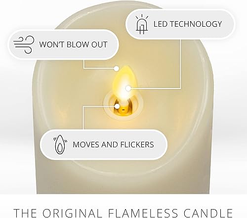 Miniatura 9 de Luminara Vela LED sin llama con borde festoneado, color marfil, 3.5 x 5 pulgadas, pilar de cera real, llama móvil con pilas, con temporizador, sin