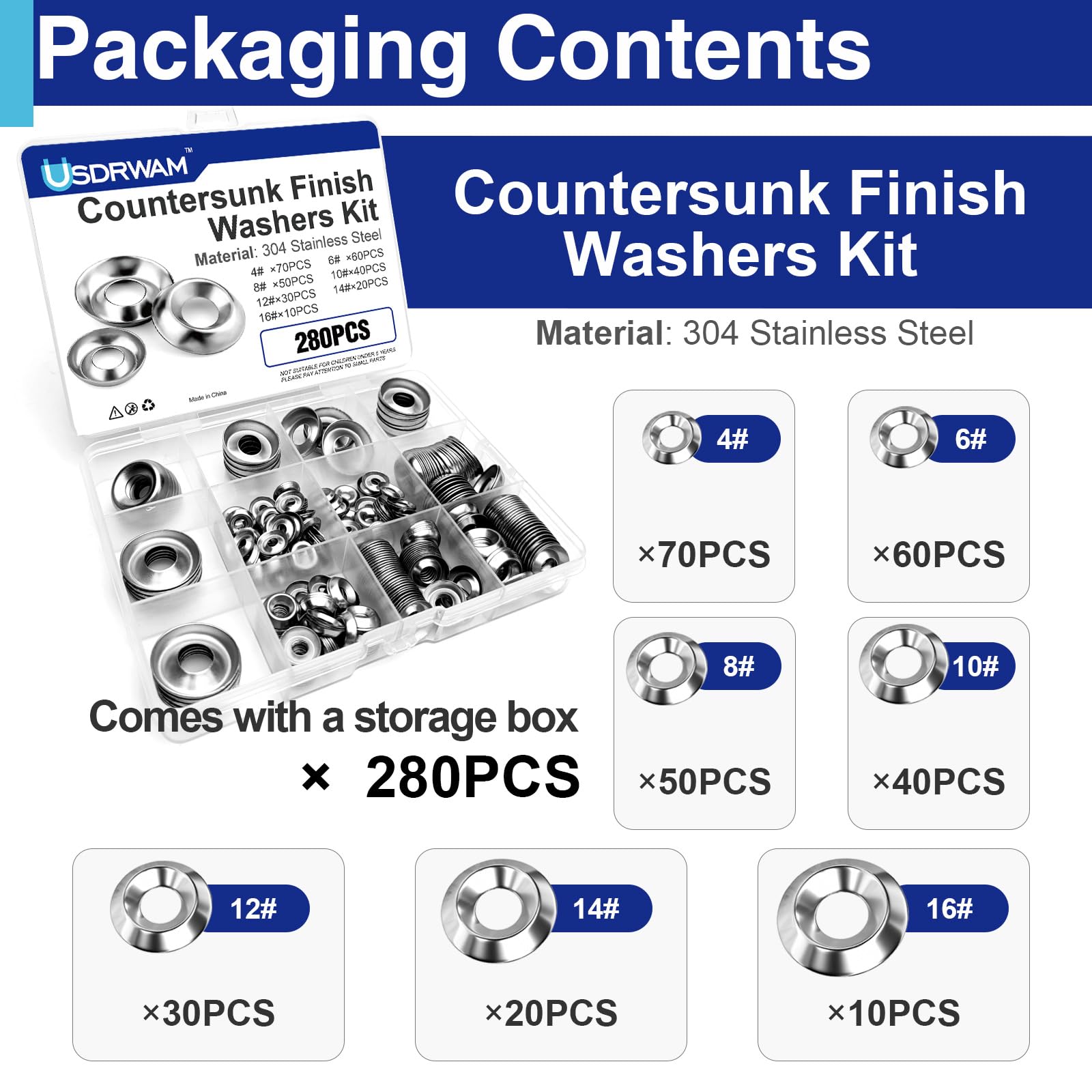 Stainless Steel Washer Kit - 280PCS Countersunk Washers -3