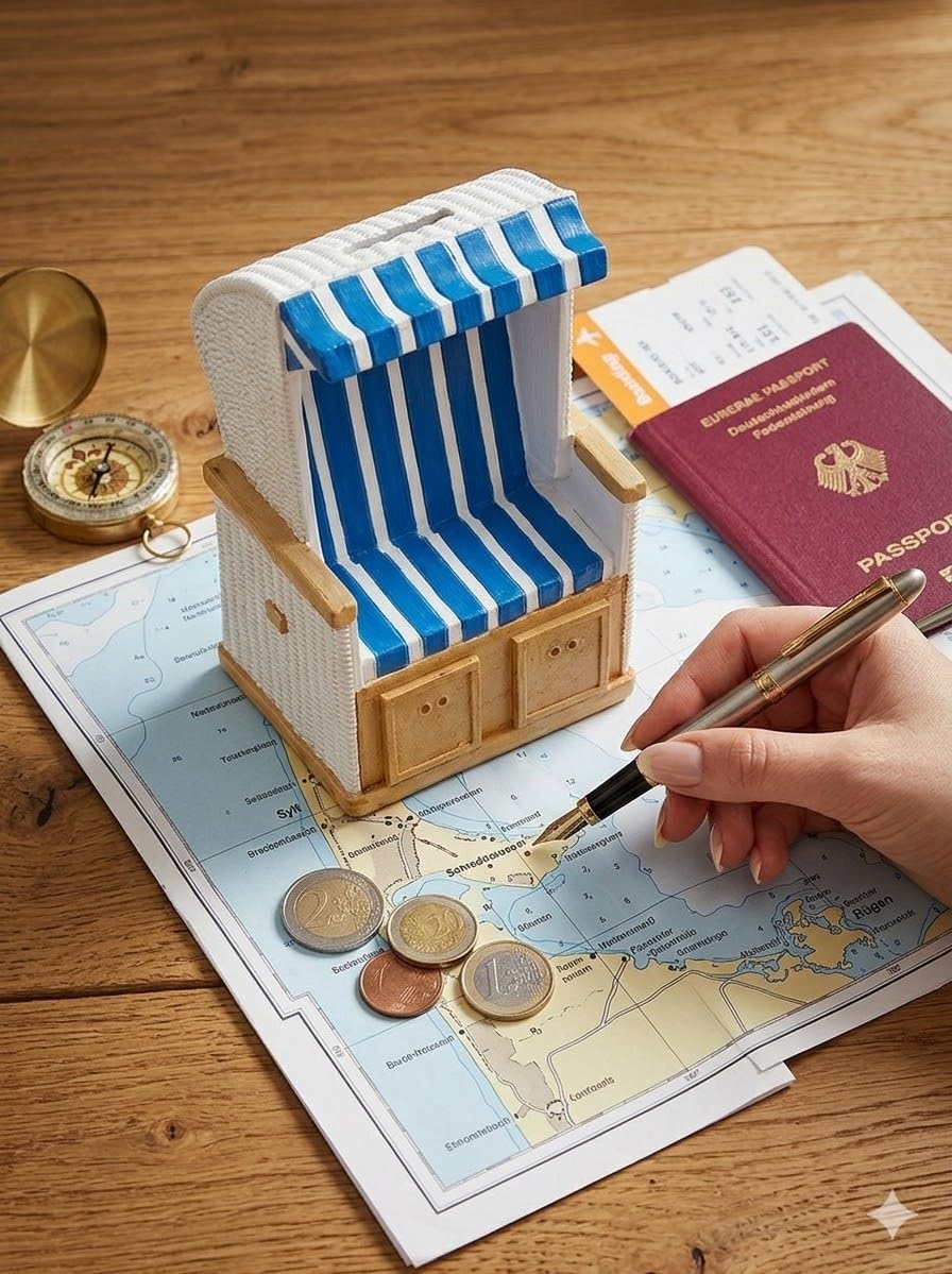 Salvadanaio a forma di poltrona da spiaggia – design marittimo – cassa vacanza & cassa da viaggio Sparbox – regalo in denaro per vacanze e fan del mare – 11,5 cm (blu)