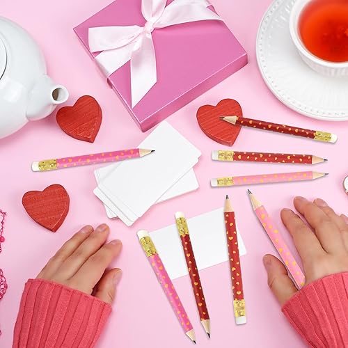Miniatura 7 de JarThenaAMCS 60 lápices cortos para el día de San Valentín con borradores de 4 pulgadas, lápices de escritura de corazón dorado, 3 estilos, medios