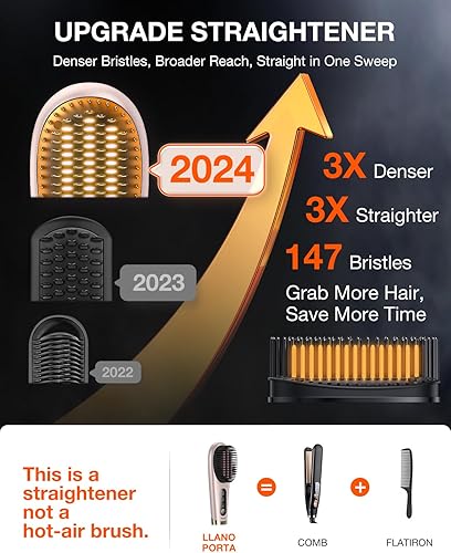 Miniatura 5 de Cepillo alisador de pelo inalámbrico portátil, 8.08 oz, ligero, mini cepillo alisador para viajes/hogar/exterior, iones negativos peine caliente