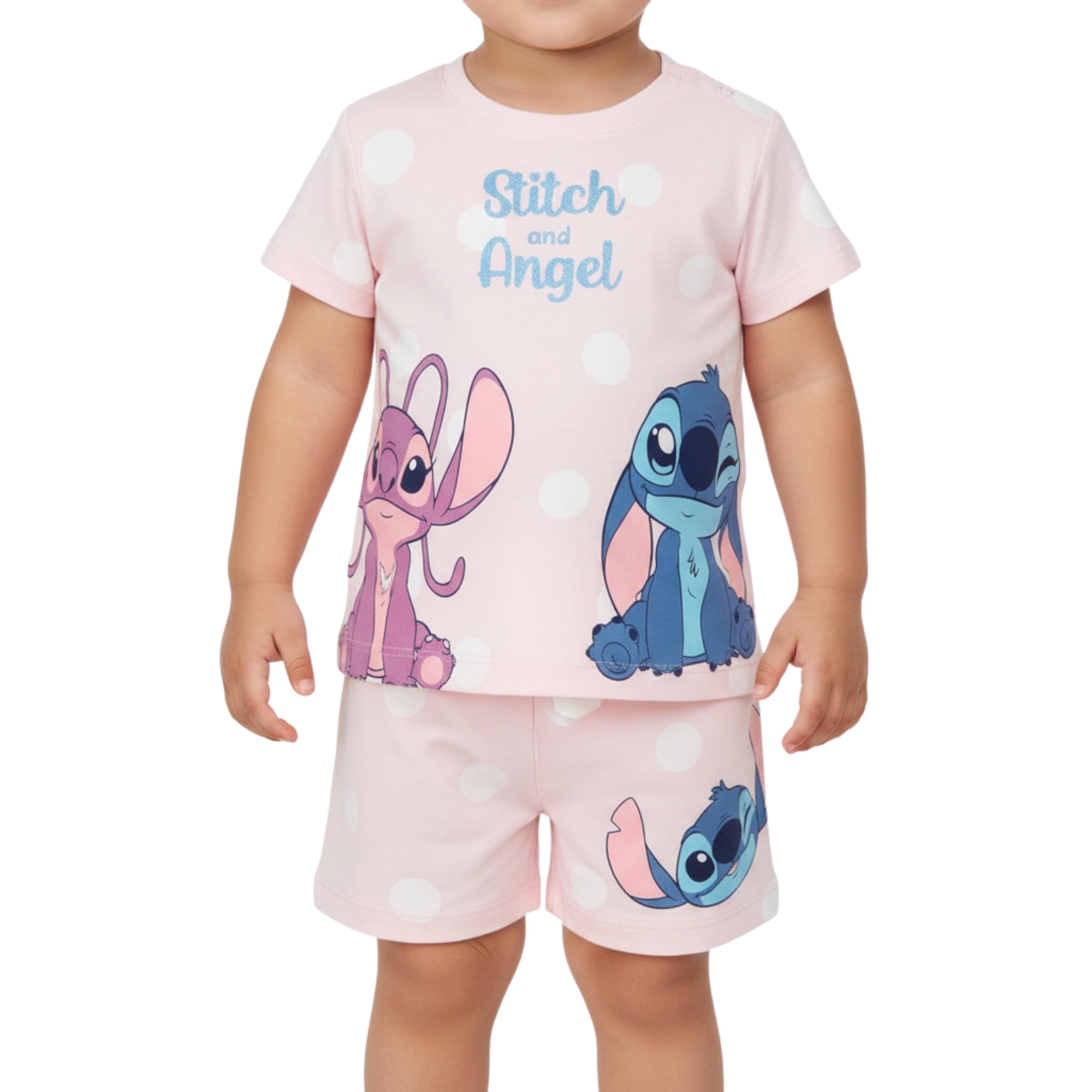 Disney Stitch und Angel T-Shirt und Shorts für Babys Mädchen, 2-Teiliges Pyjama-Set aus Weicher Baumwolle für Babys, Größen 6 bis 24 Monate