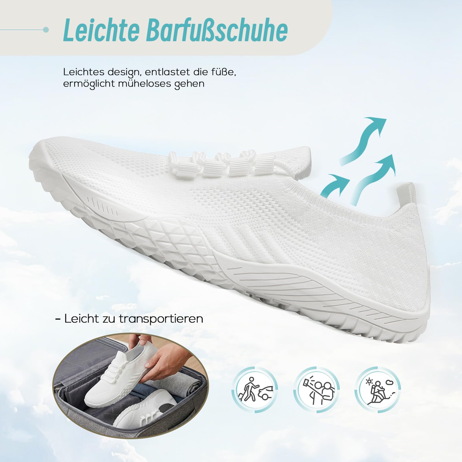 ZGPWZWL Barfuss Schuhe Damen Barfußschuhe Laufschuhe Hallenschuh Bequem Sportschuhe Wanderschuhe Leicht Atmungsaktiv Fitnessstudi Sneaker Zero-Drop Sohle Minimalistische Turnschuhe