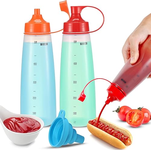 Botellas exprimibles de condimentos de boca ancha, sin BPA, paquete de 2 botellas transparentes de 19 onzas líquidas para salsas, dispensador de