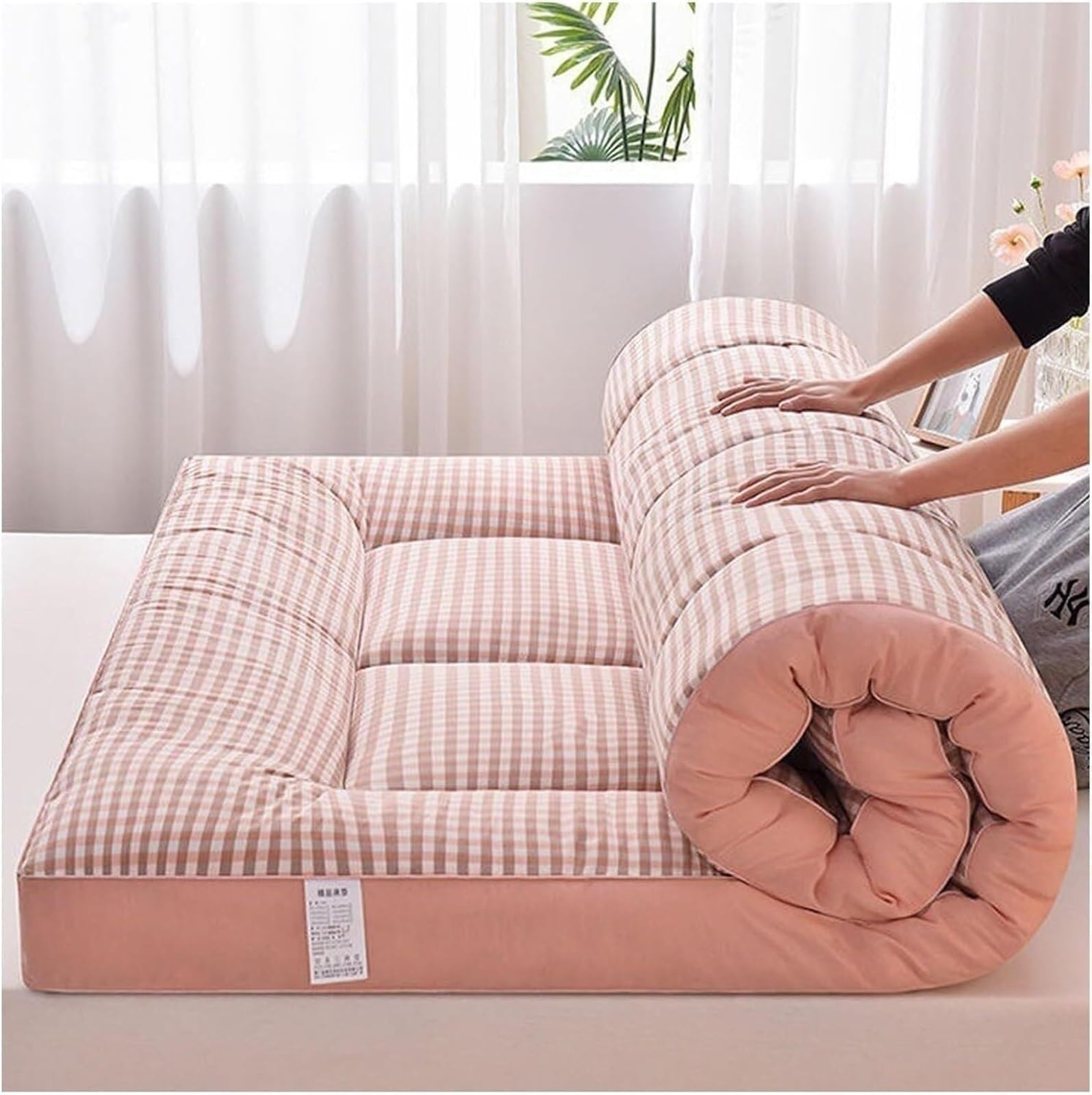 Matelas Portable Pliable Doux,Matelas De Sol Simple,Tapis Enroulable for lit futon for Un Sommeil Confortable,Pleine Taille, très épais(Gray,Single(90 * 200cm))