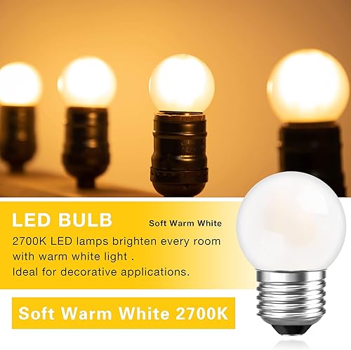 Miniatura 27 de Bombilla LED Edison G40 de bajo vatio, bombilla LED de 1 W, equivalente a 10 W, incandescente E26, base de tornillo, bombillas LED ultra cálidas