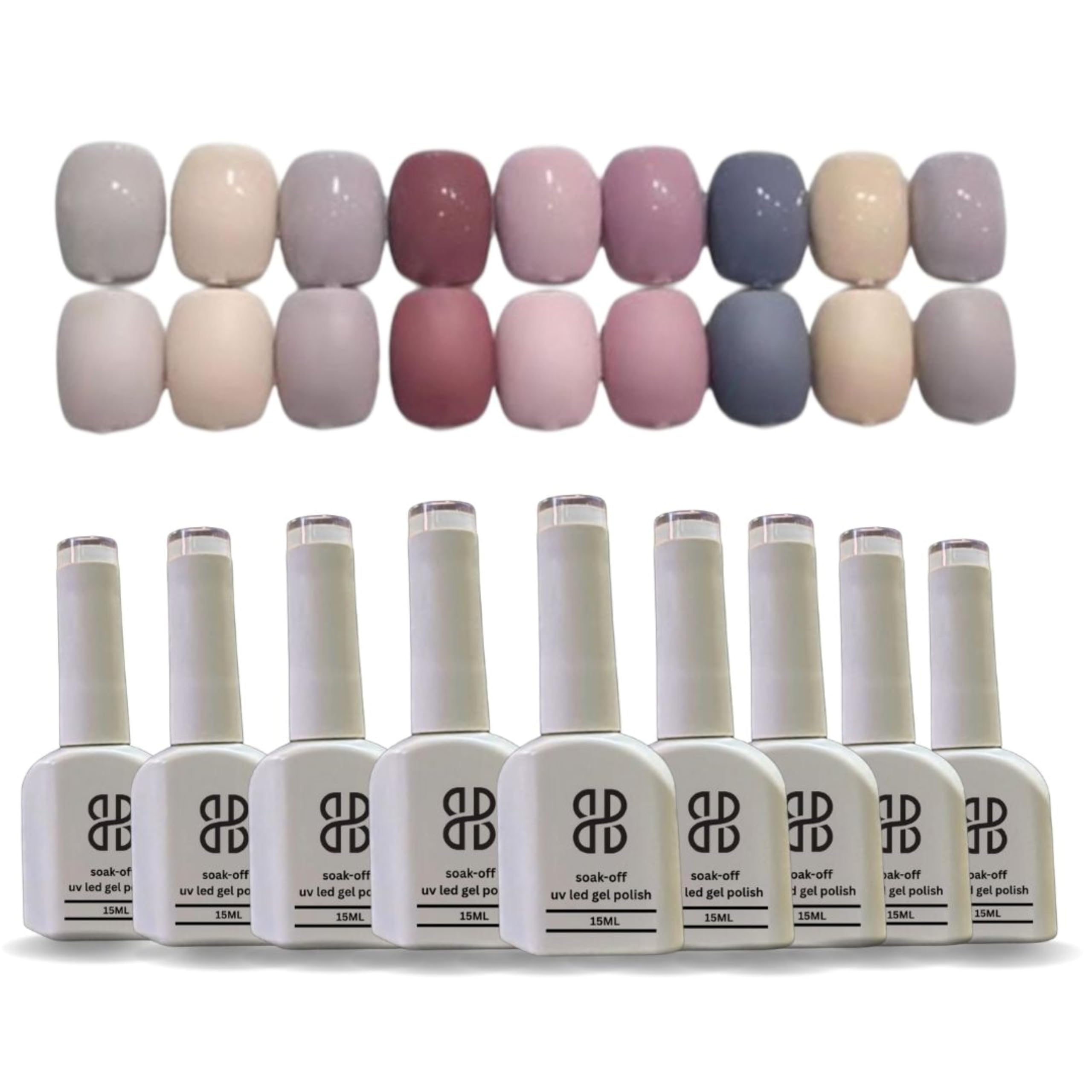 bolt bee gel nail polish set- 9 colors nude gel polish all seasons skin tones pink neutral brown gel polish kit with shade card (v9011)
