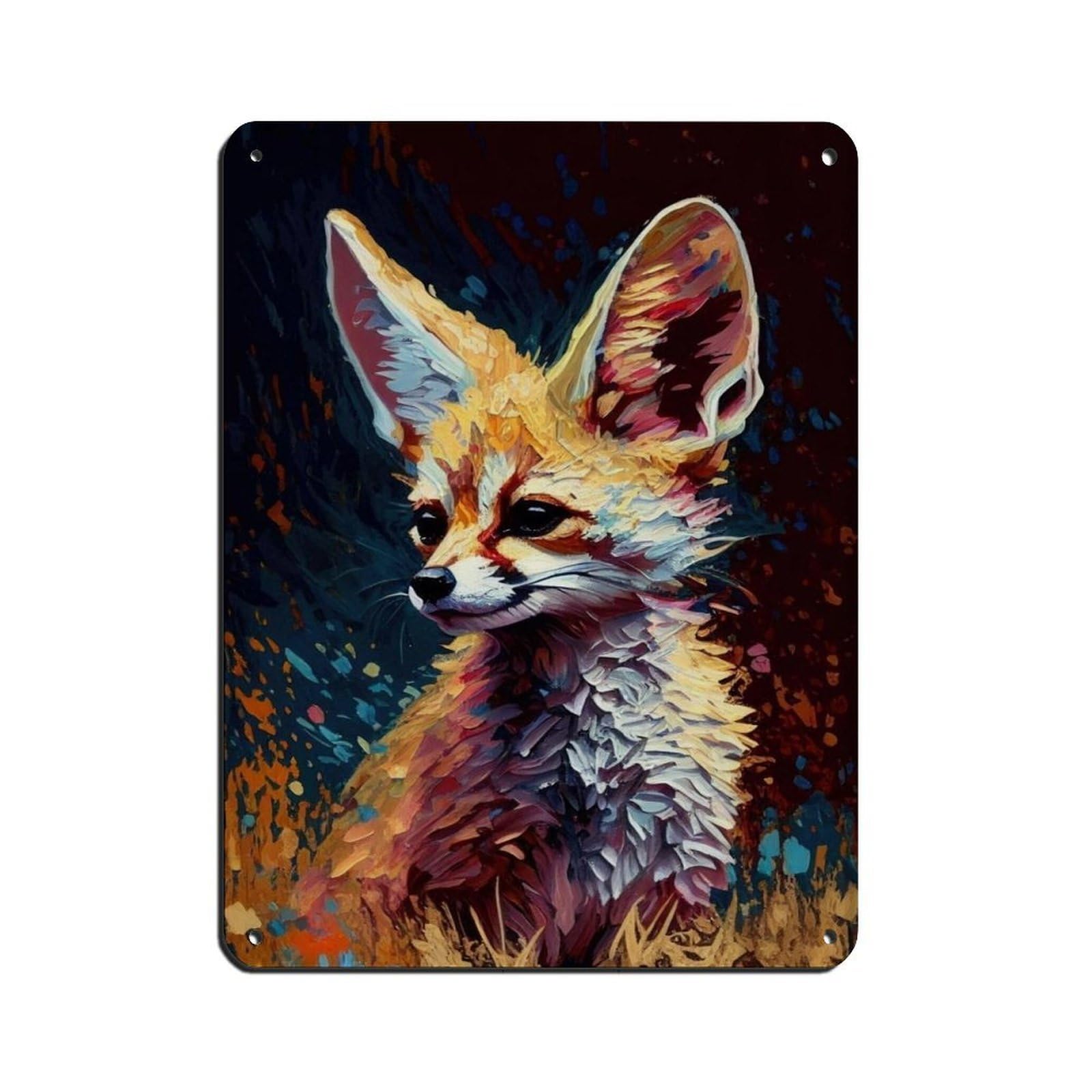Lxwnze 30L X 40W Cm Fennek Fox Oil Painting Poster（2） Retro Poster Metal Tin Sign Chic Art Retro Iron Painting Bar People Cave Cafe Family Garage Poster Wall Decoration 12X16inch(30X40cm)