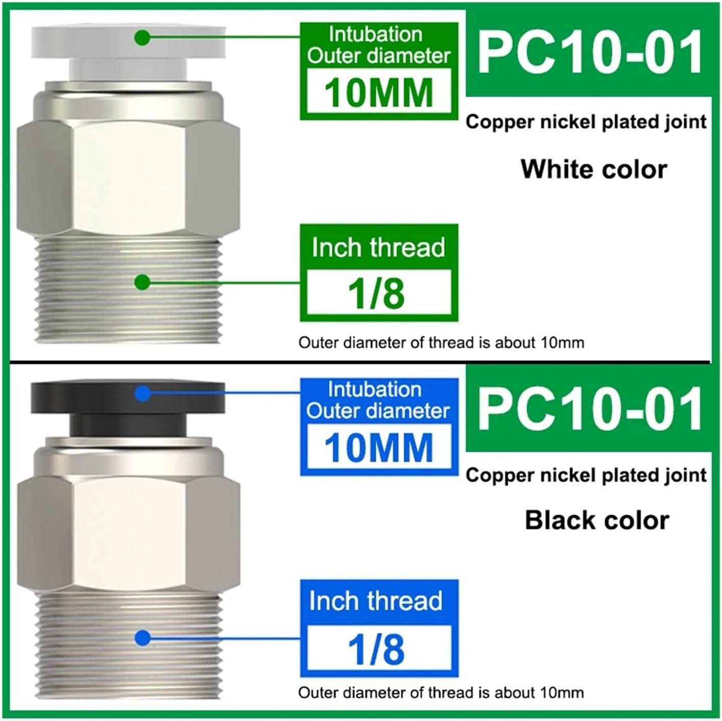 1pcs 4 6 8 10 12mm 1/8'' 1/4'' 3/8'' 1/2'' Straight Push in Fitting Pneumatic Push to Connect Air Adapter Plug Socket Connector(PC10-01,White Head)