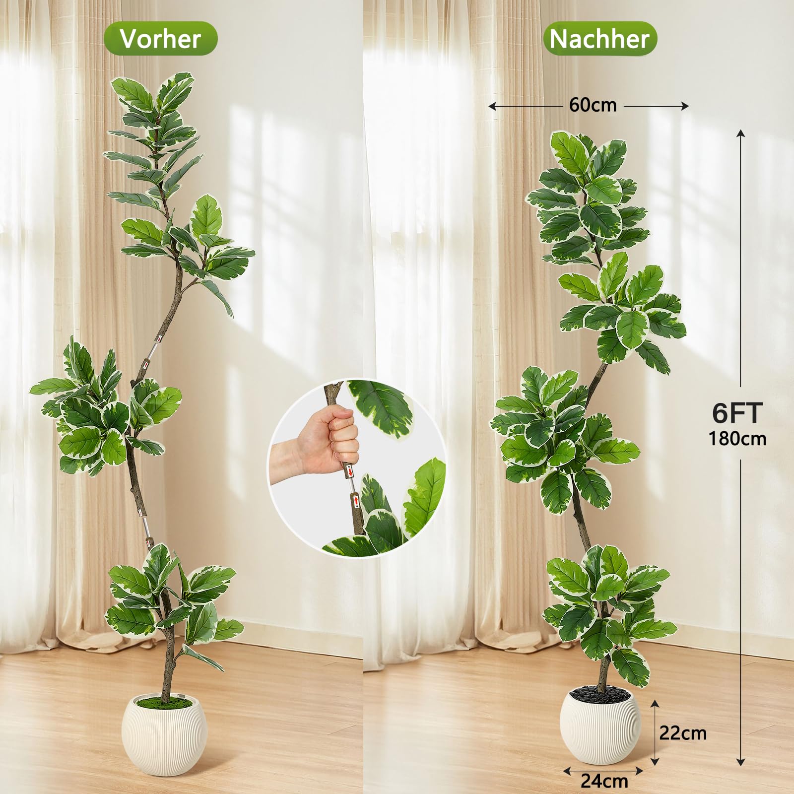 Garvee Plantas Artificiales de 180 cm, Plantas Falsas de higuera Artificial con Maceta Blanca, árbol Artificial, Plantas de plástico Grandes, Plantas Artificiales para Interior y Exterior, habitación