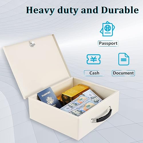 Miniatura 4 de Dalmbox Caja de seguridad portátil contra incendios con cerradura de llave, caja de metal resistente al fuego para documentos, caja de