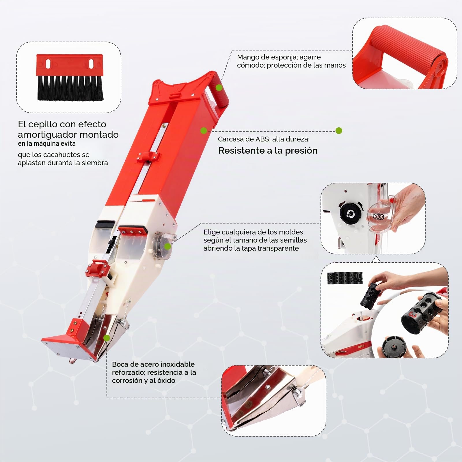 Sembradora automática, sembradora Manual de precisión de Metal para jardín, sembradora Ajustable manualmente para Vegetales, Capacidad de Caja de Semillas de 1,1 kg