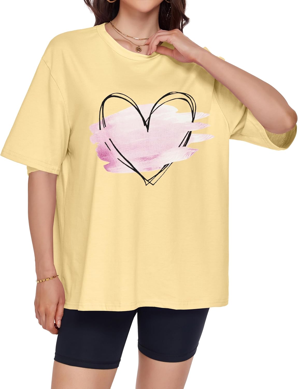 ADOREJOY Oversized Tshirts for Women Crewneck Summer Graphic Tees Short Sleeve Loose Basic Tops - Image 4