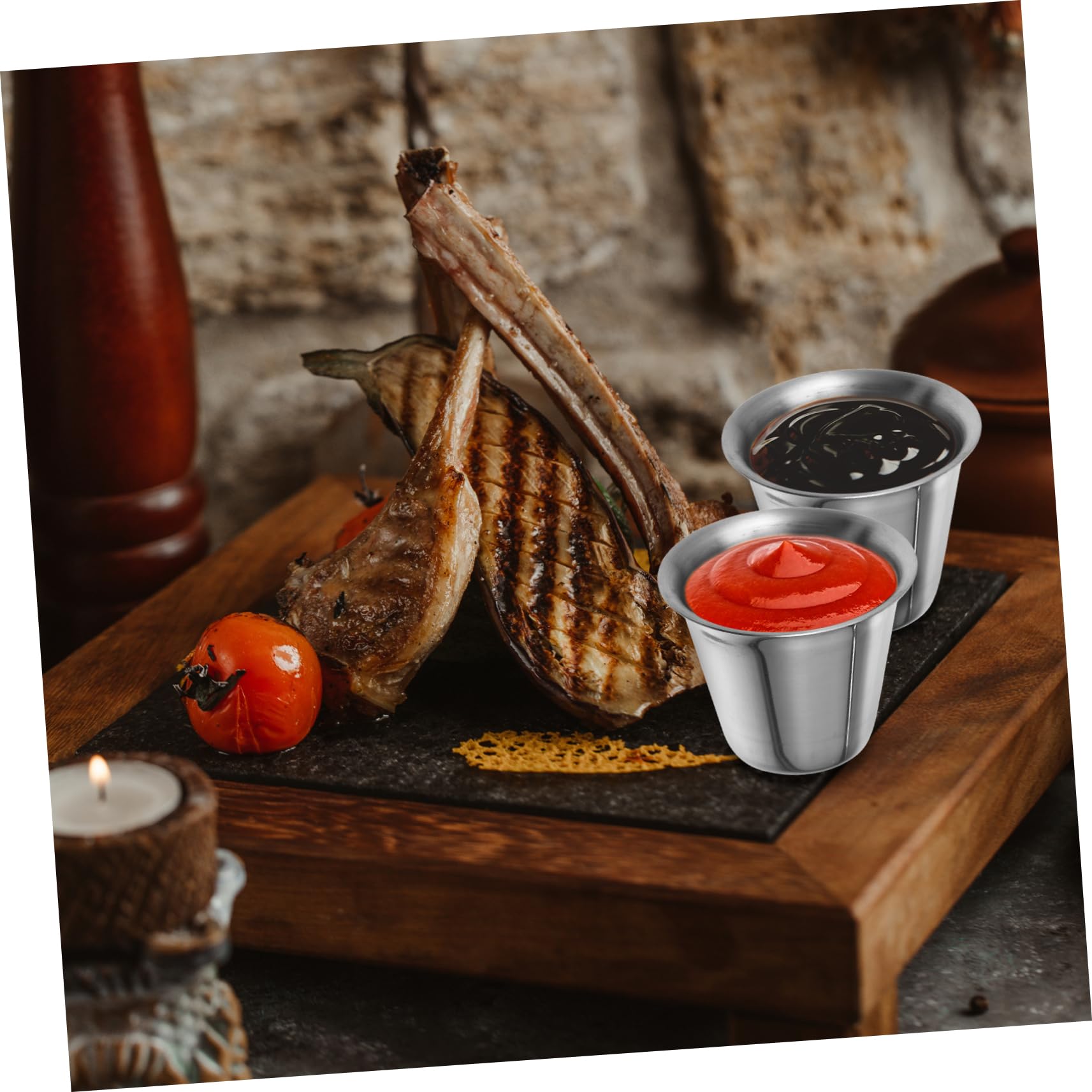NAMOARLY 2pcs Sauce Cup Container Ketchup Dipping Dish Sub Boxes for Seasoning Condiment Cups Pudding Cups Sauce Boxes Seasoning Boxes Portable Seasoning Cups Stainless Steel Silver