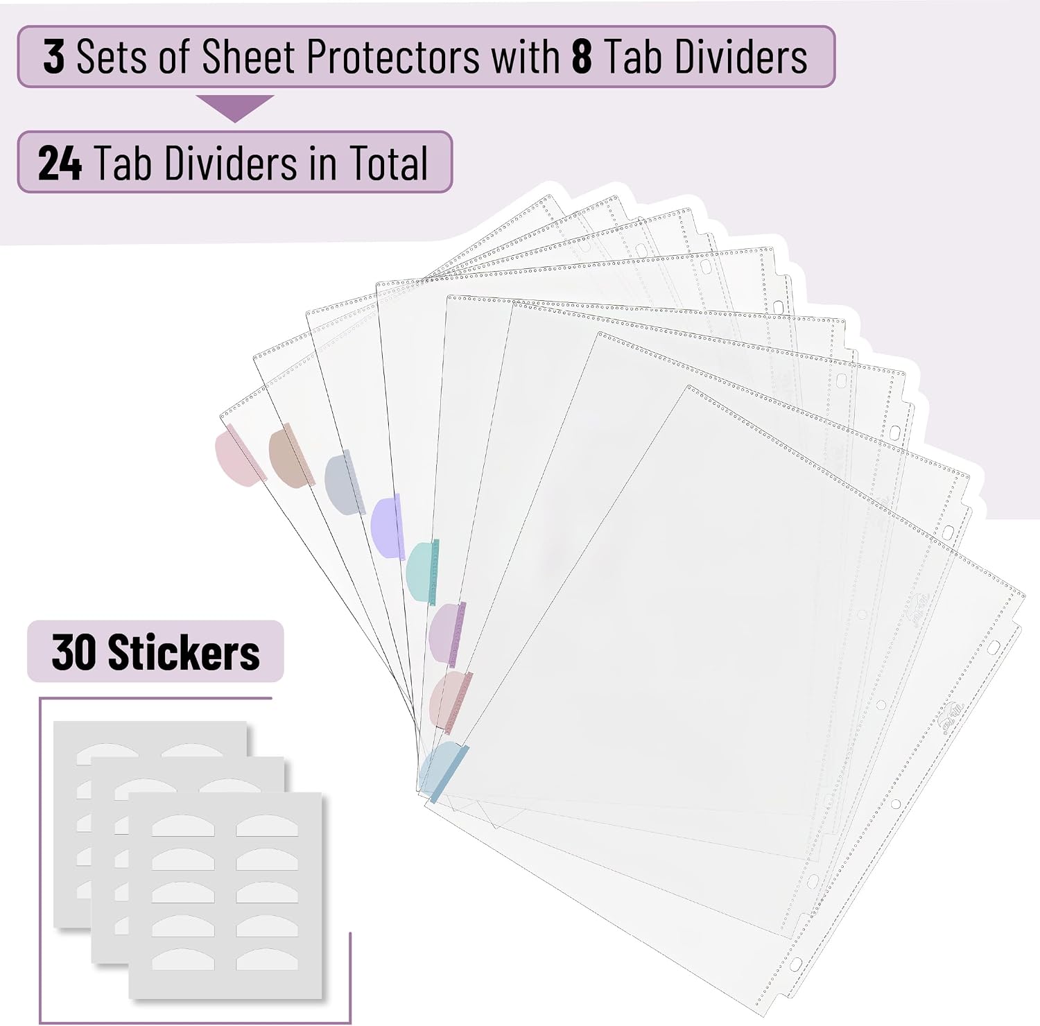 Mr. Pen- Clear Sheet Protectors with Tabs, 8.5x11 Inches, 8 Tabs, 3 Sets | Durable Clear Plastic Dividers for 3 Ring Binders, Insertable Index Page Divider with Multicolor Tabs image 2