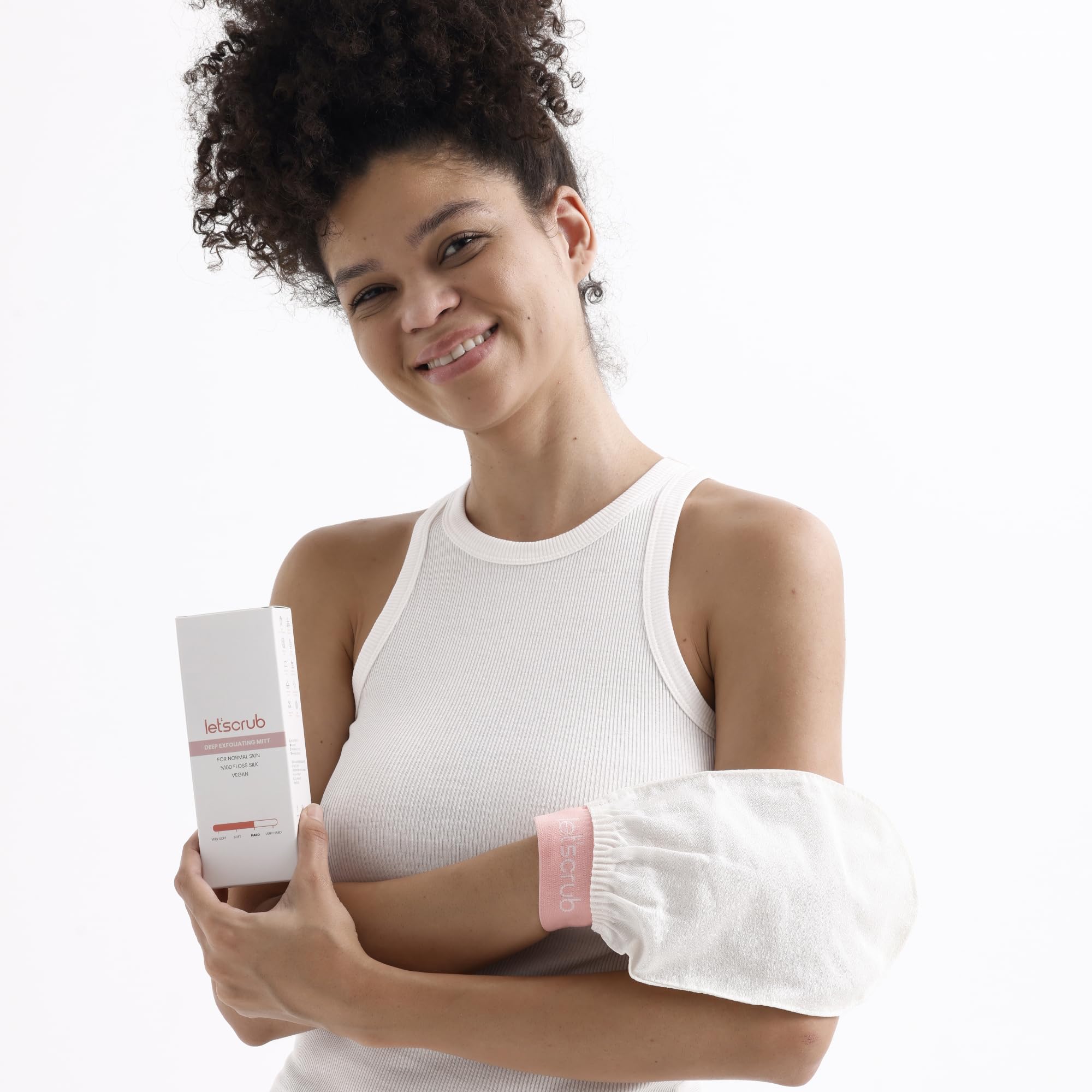 LET'SCRUB Ekru Banyo Duş Kesesi Peeling Eldiveni %100 Floş İpek Unisex