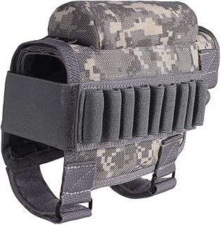 Gexgune Tactical Gun Rifle Buttstock, Hunting Shooting Tactical Cheek Rest Pad Ammo Pouch with 7 Shells Holder Buttstock Cheek Rest Riser Cartridges Carrier Case Holder