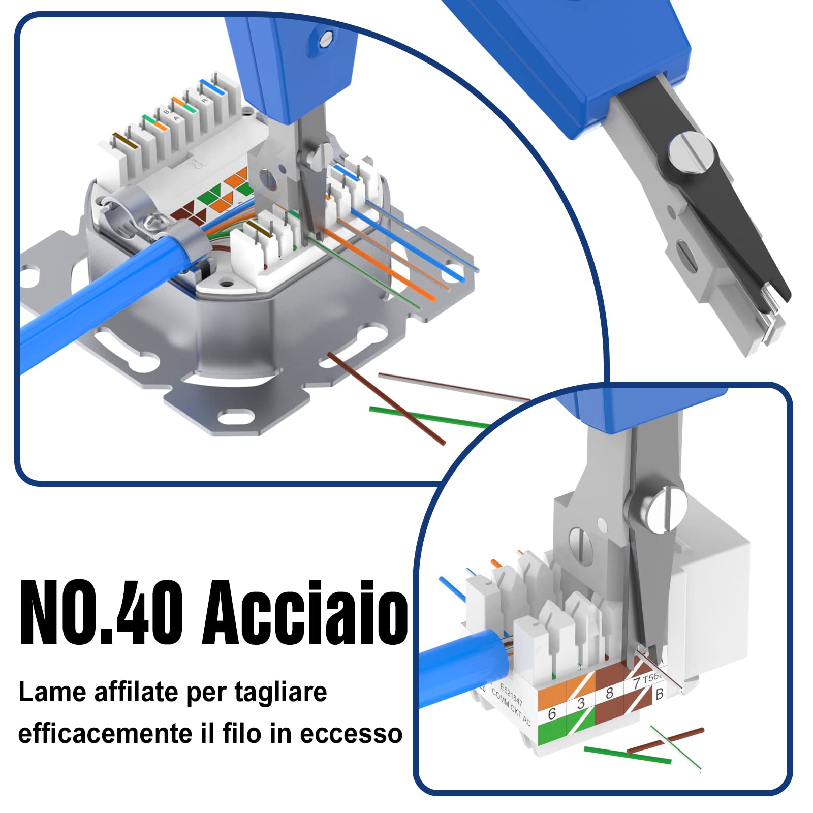 VCELINK Punch Down Attrezzo per Prese di Rete, Pinza Crimpatrice di Impatto con Tagliafili, Blu