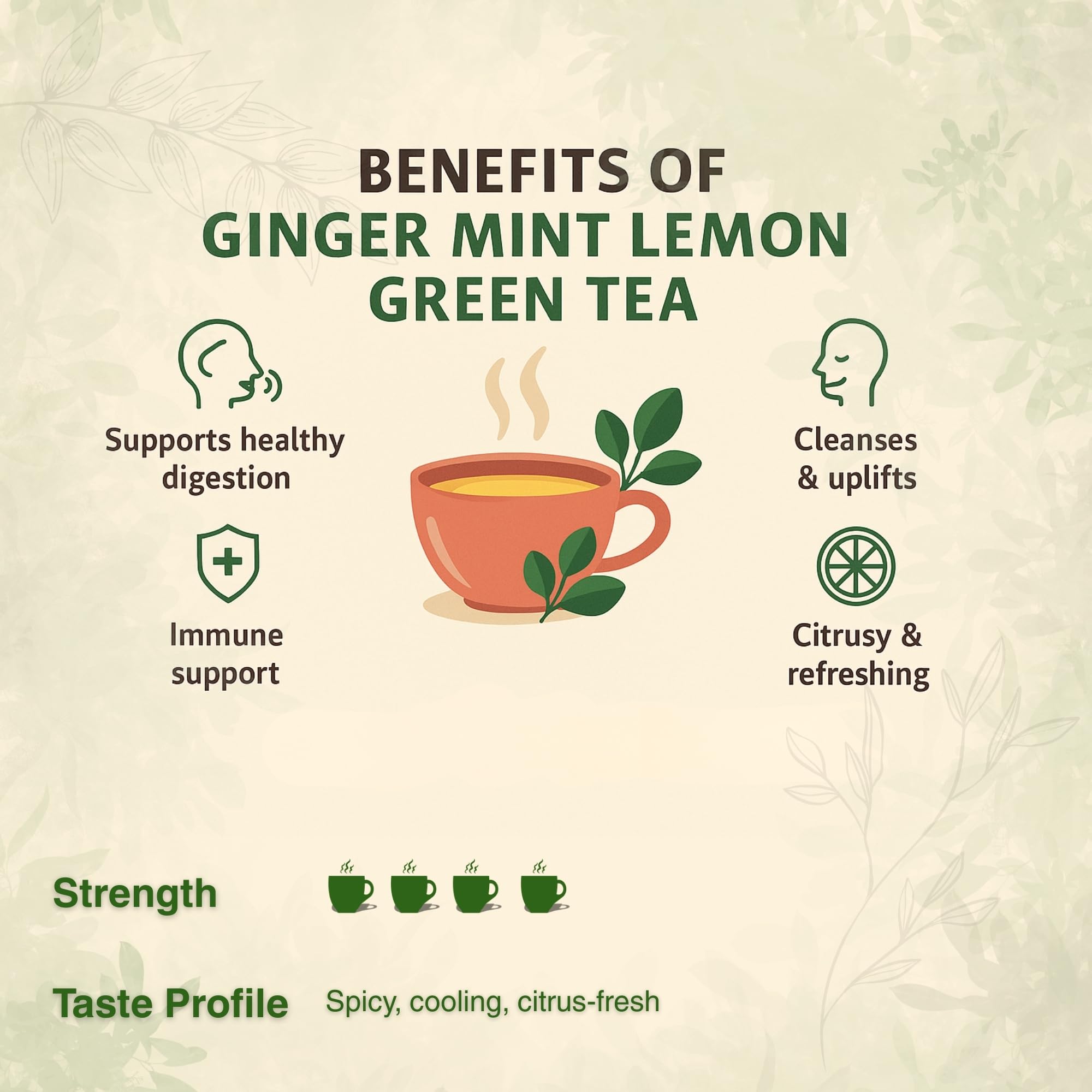 Brewora Ginger Mint Lemon Green Tea – Zesty Green Tea Blend with Natural Ginger, Mint & Lemon Flavors | Energizing & Refreshing | (100 gm) 2