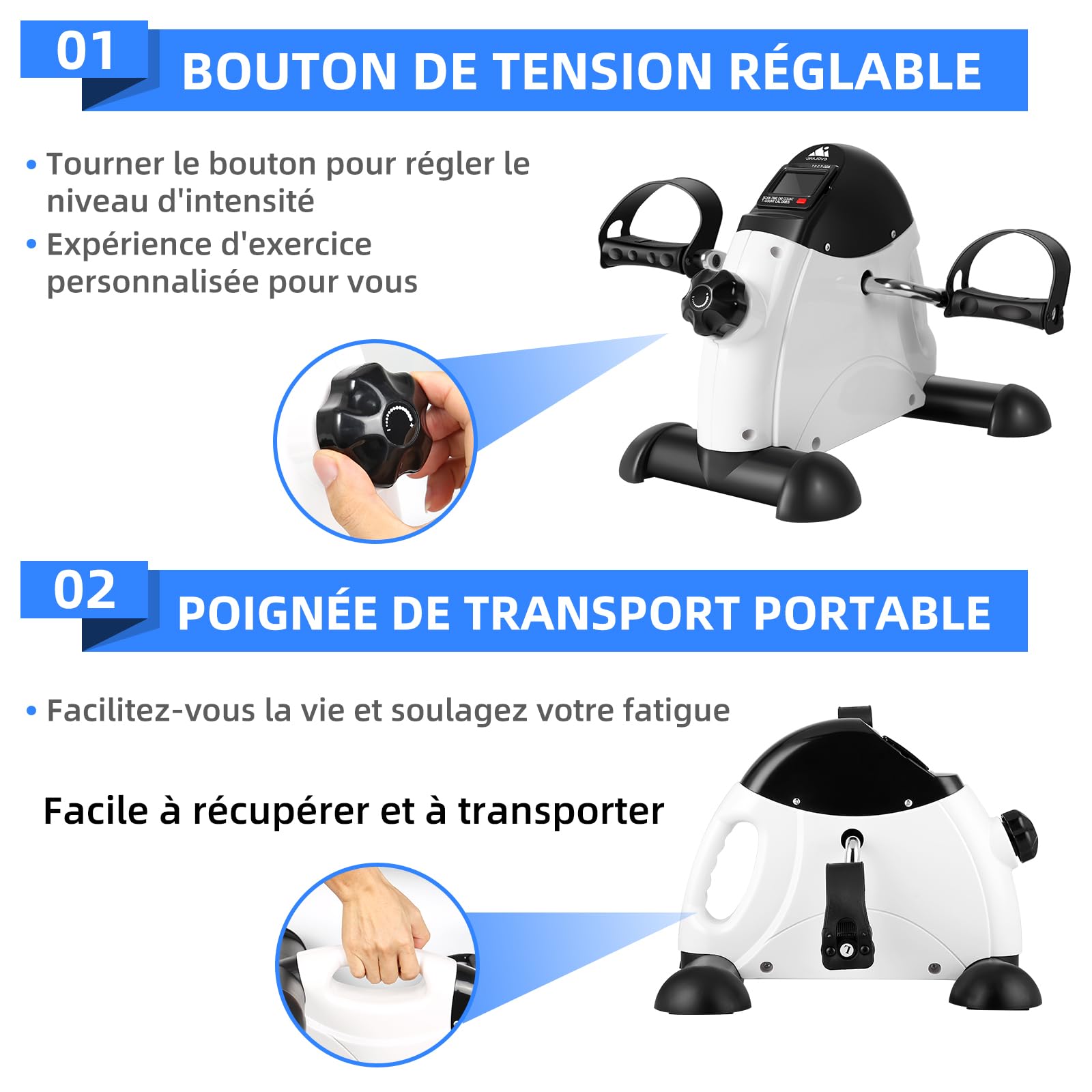 EVOLAND Mini Vélo d'Appartement, Pédale Statique Portable, Résistance Réglable, Ecran LCD Appareil, Appareil d'exercice pour Les Jambes et Les Bras Travailler