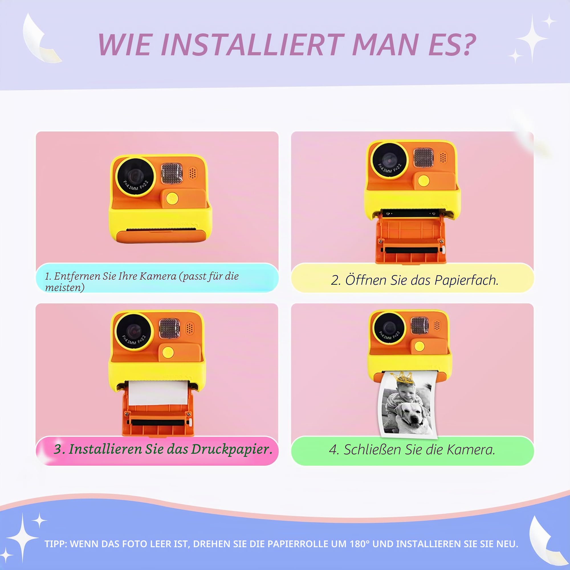 12 Rollen MIARALA Sofortdruck Kinderkamera-Papierrolle Nachfüllpackung, HD-Druck-Kamera-Papier-Nachfüllpackung für die meisten Kinder-Sofortbildkamera, BPS/BPA-frei