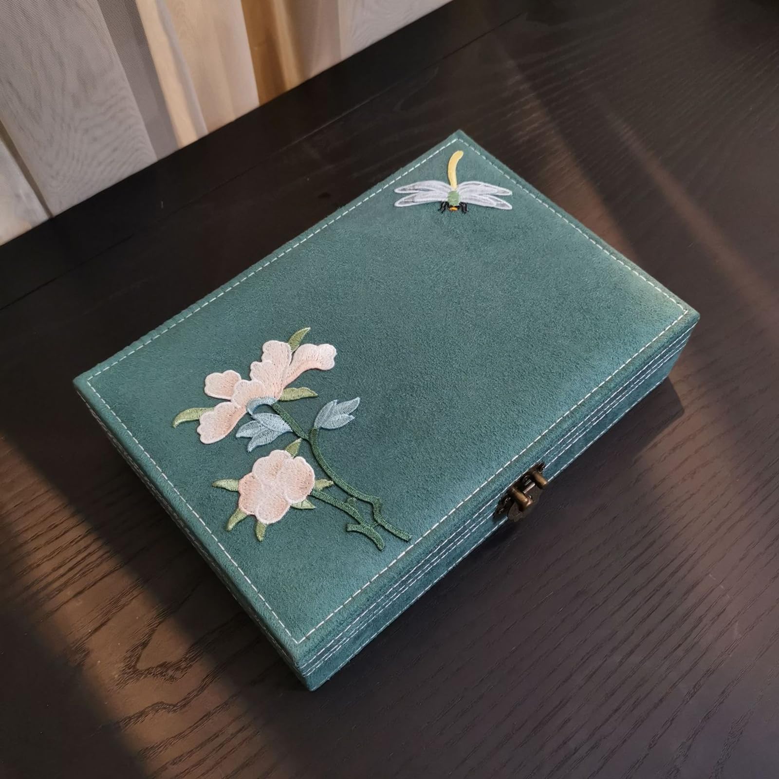 Chinesische Schmuckschatulle, handgefertigte Schmuck Organizer aus Holz mit Samt Innenraum und Schlosszubehör, Aufbewahrungsbehälter, Schmuckschatulle mit mehreren Fächern