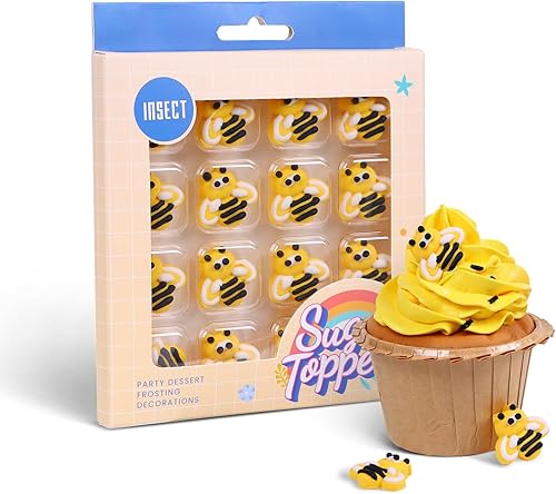 Decoraciones comestibles para tartas de abejas, 16 piezas de decoración de pastel de abeja, abeja comestible para cupcakes, helados, gofres,