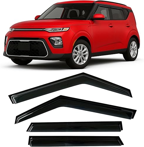 Deflectores de visera de ventana lateral tintados color negro, protectores de lluvia compatibles con Kia Soul 2020 2021 2022 2023 EX GT-Line Turbo