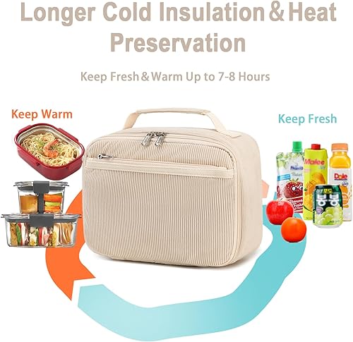 Miniatura 3 de Bluboon Lonchera para niños y niñas, lonchera aislada para la escuela, lonchera de pana organizadora, bolsa de almuerzo para niños y niñas (pana