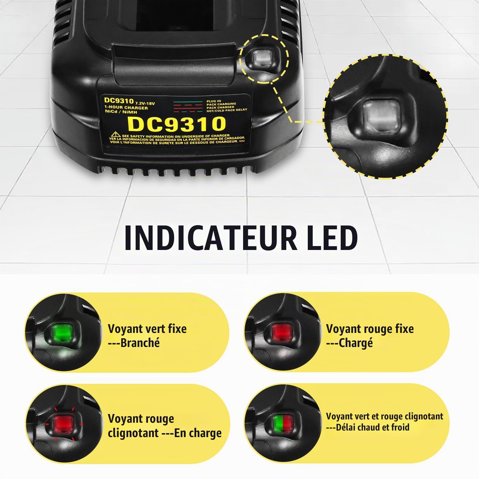 Chargeur Rapide de Batterie/Chargeur de Batterie pour Dewalt DC9310 Chargeur 7.2V-18V NI-CD NI-MH DW9057 DC9071 DC9091 DC9096 Batterie