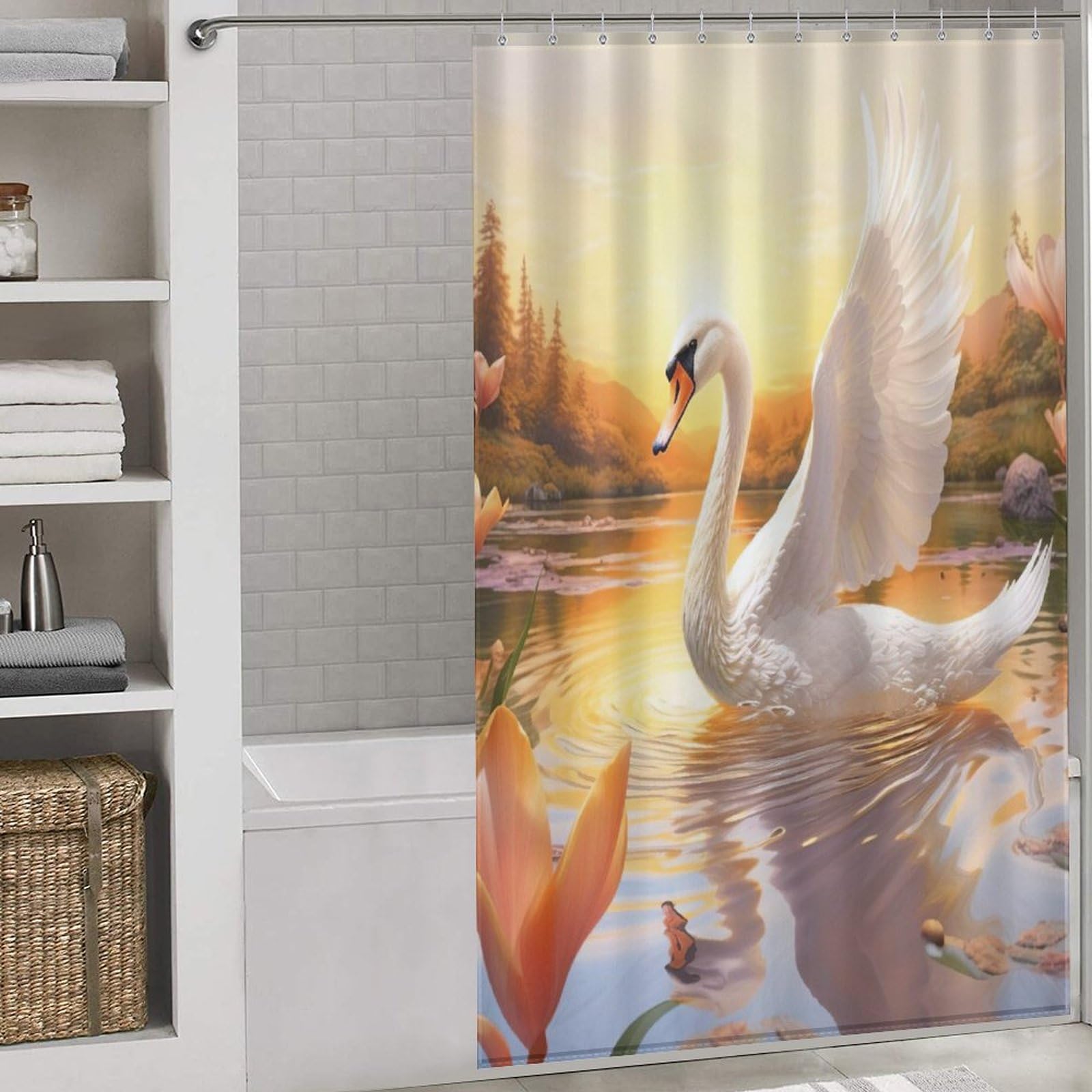 Rideau de douche anti éclaboussures tissu lavable 140x183cm avec crochets