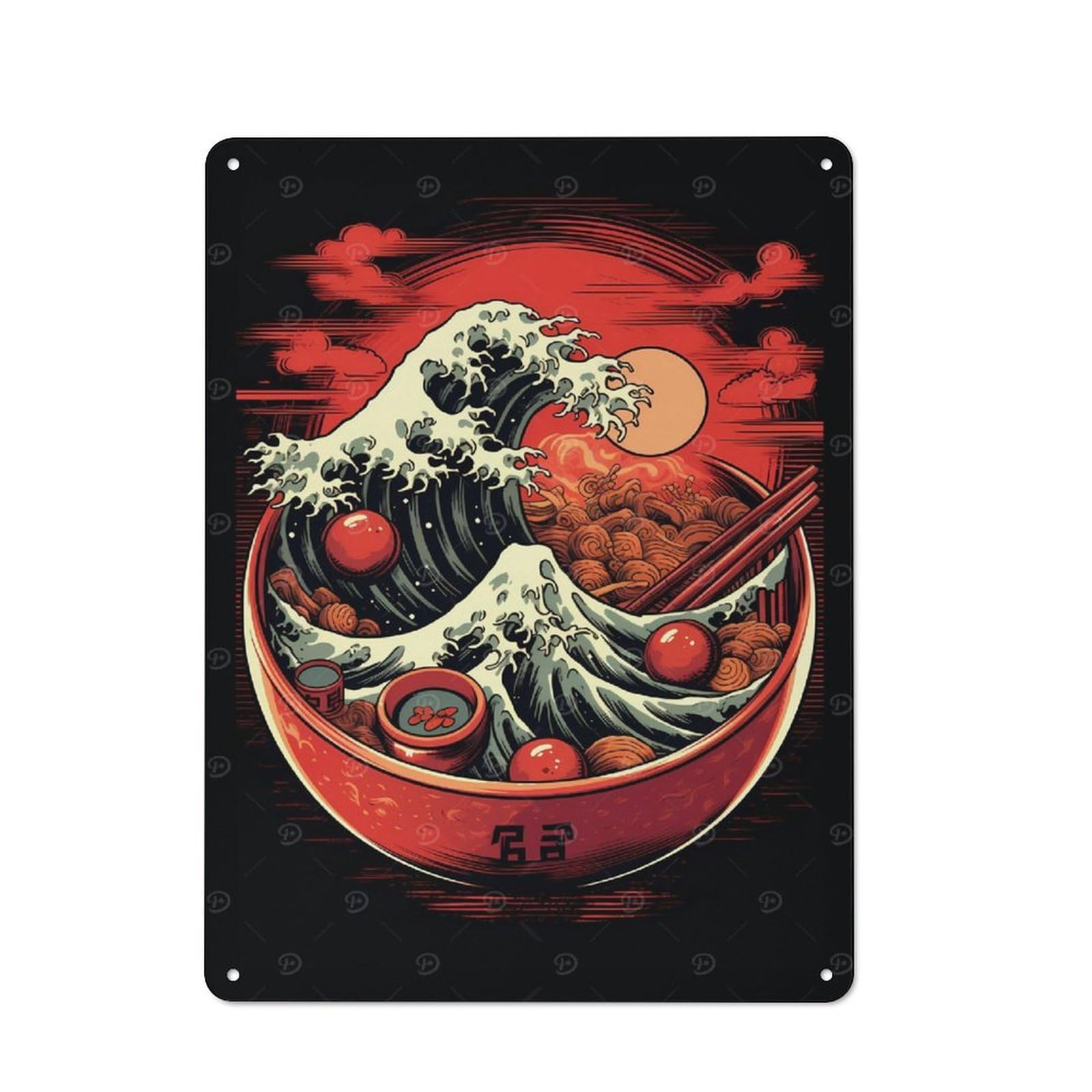Junmoney Great Wave Of Ramen Metal Wall Sign 40X30cm Featuring For Garage Or Workshop, For Vintage Wall Decor Fans, For Metal Sign Collectors
