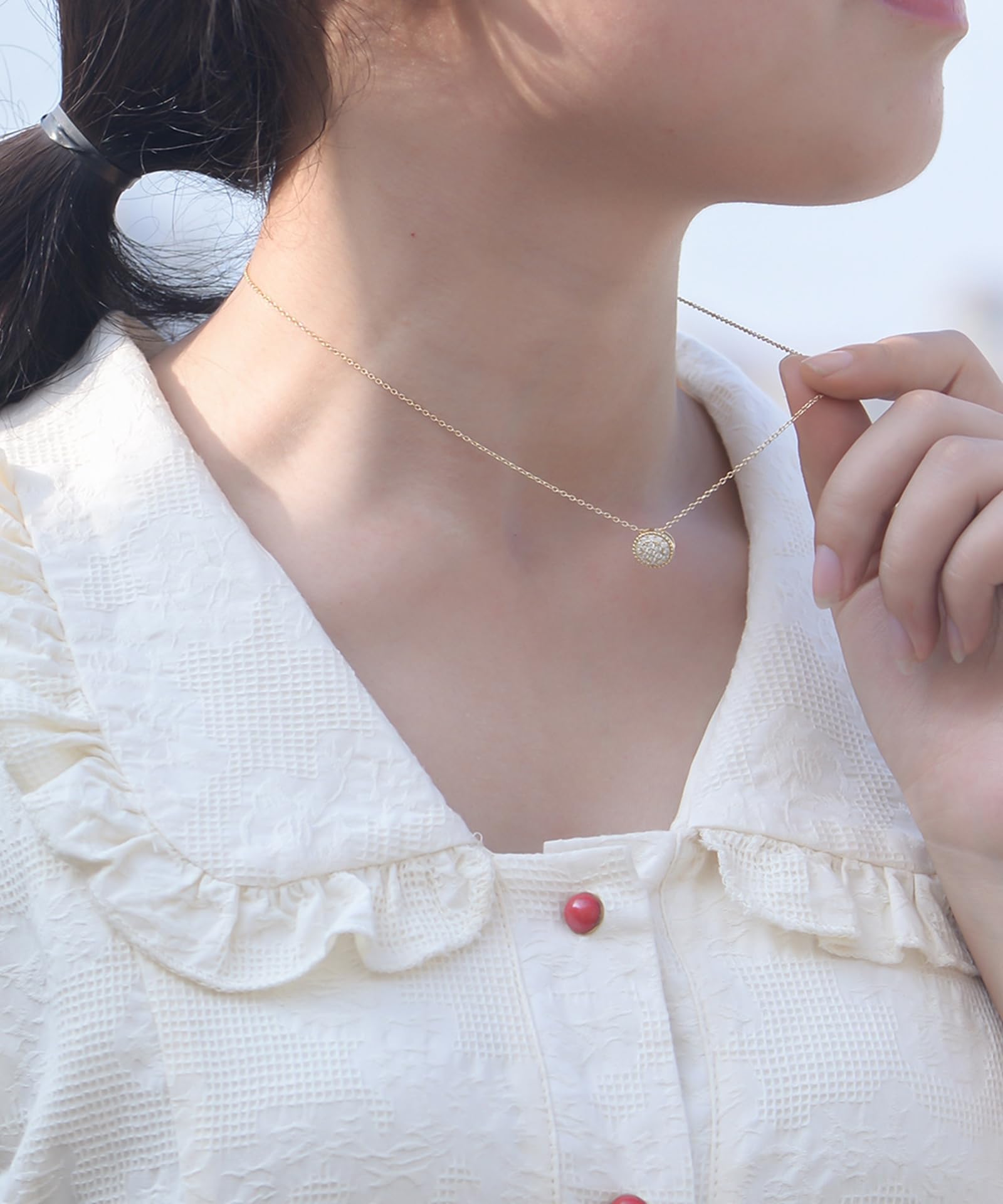 Círculo delicado collar de oro rosa para mujer, cadena con diamante cultivado en laboratorio, cadena de novia Rolo 40+5 cm
