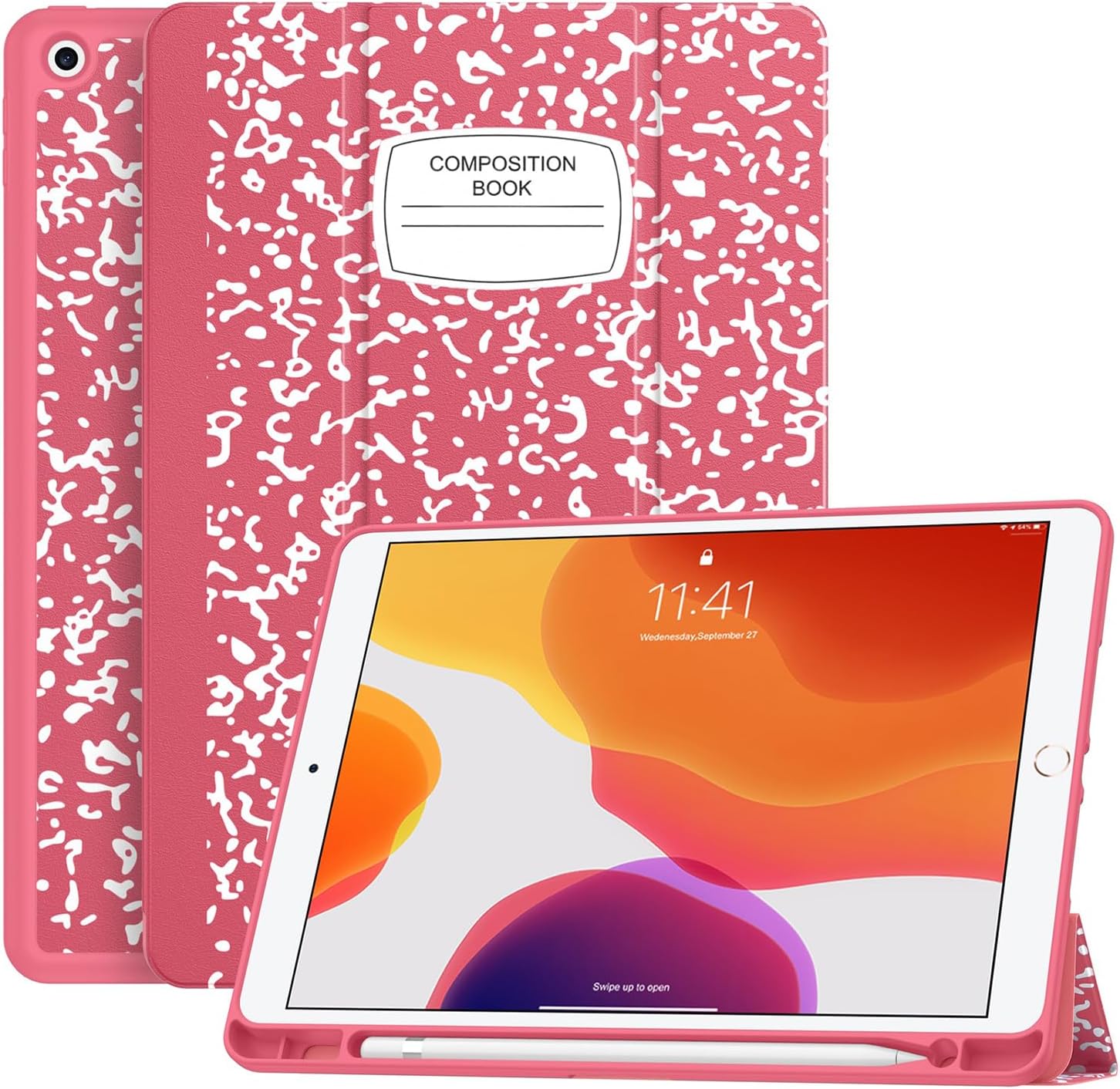SokeCase for iPad 9th Generation 2021/8th Gen 2020/7th Gen 2019 with Pencil Holder - Premium Shockproof Case with Soft TPU Back Cover & Auto Sleep/Wake for iPad 10.2 Inch, Book Watermelon