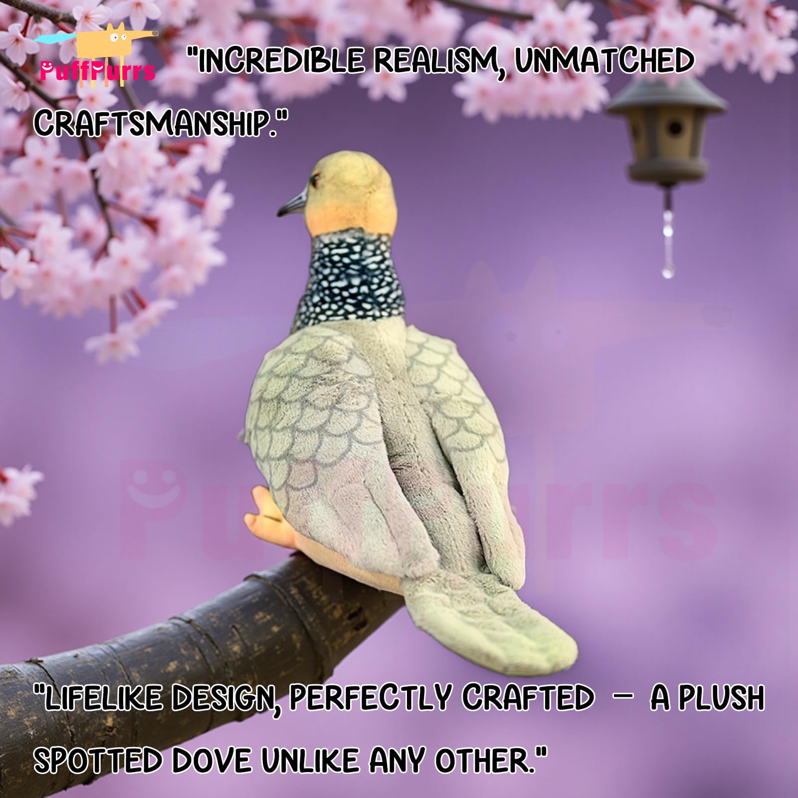 PuffPurrs Lifelike Spotted Dove Plush Toy, Cute Realistic Pearl-Necked Dove Teddy Stuffed Animal - Image 4