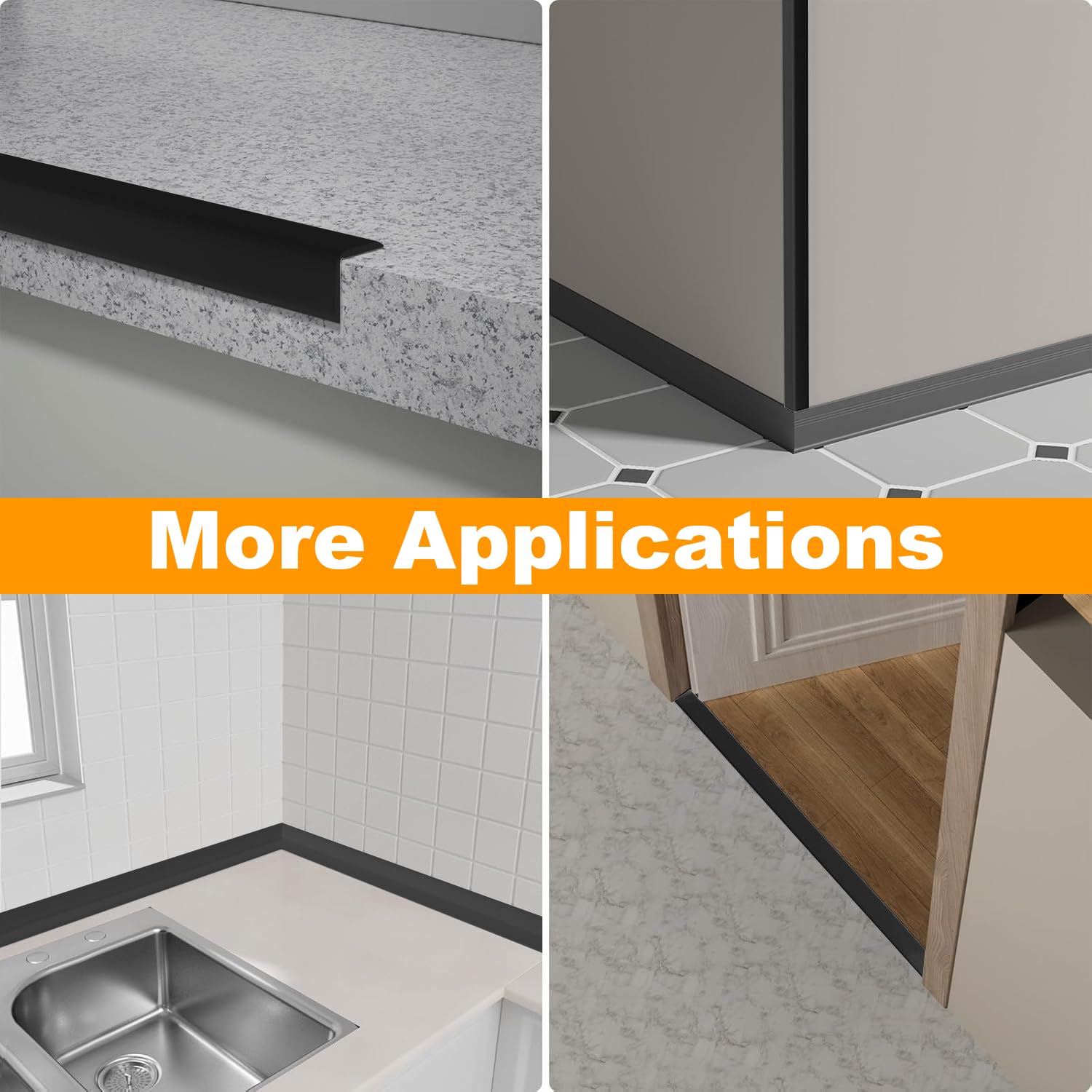 Protection Angle Mur Souple Autoadhésive 2cm x 3.3m, Protection Bord de Table Flexible, Etanche, Décorative, Bande de finition en PVC pour cuisine, salle de bain(Noir)