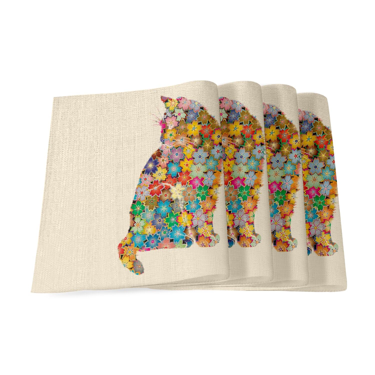 Sets de table en lin chat de fleurs en grand format avec impression artistique textile durable