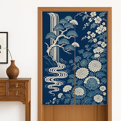 Miniatura 8 de Cortina de puerta japonesa, cortinas asiáticas de algodón Noren, cortina de puerta japonesa, cortina de puerta de lino de algodón, 33.5 x 55