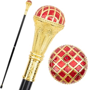 Red Ball Type Golden Walking Cane Fashion Decorative Walking Stick Gentleman Elegant Cosplay Cane Knob Crosier 93cm
