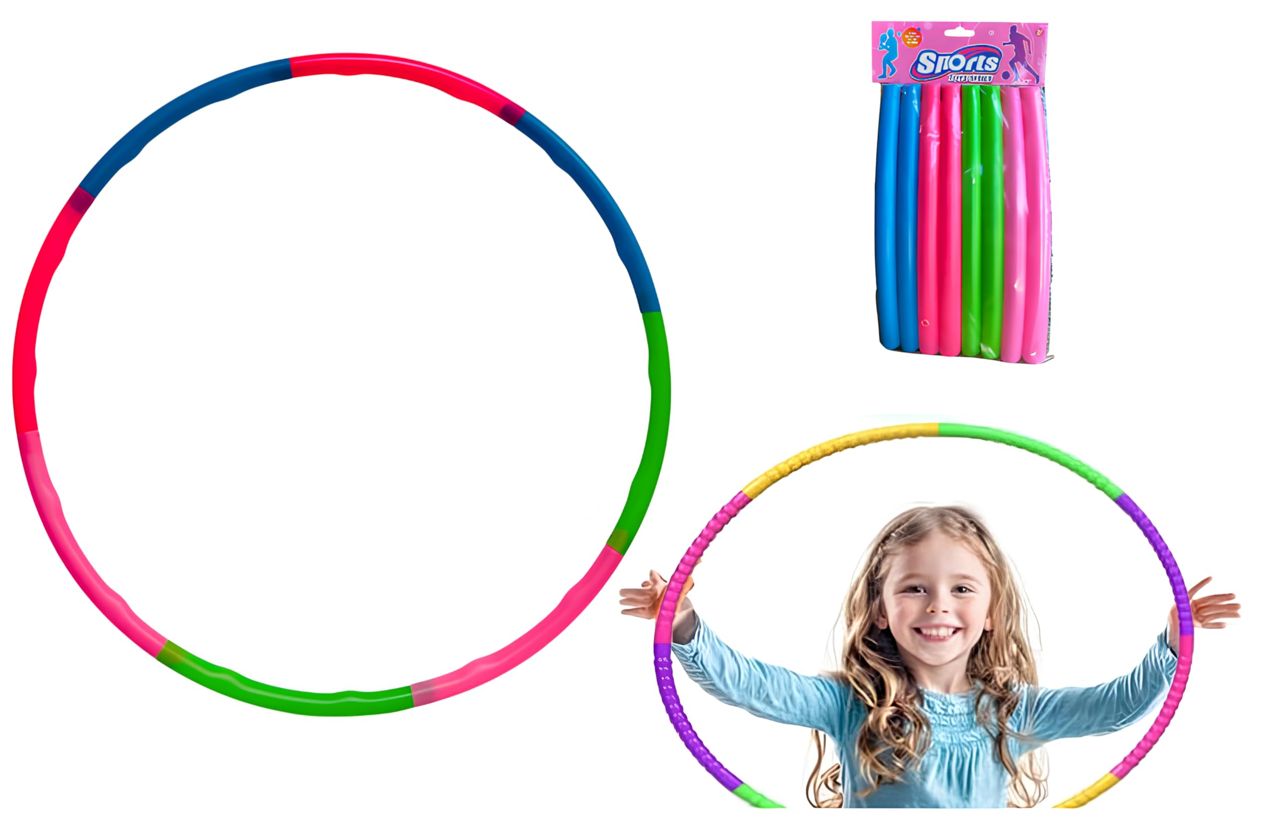 Hula Hop Bambini Colorato Cerchio Ginnico Diametro cm 60 Hula Hop Smontabile Regolabile Fitness Anello da Ginnastica per Bambini e Adulti Bambina Fitness Danza Yoga Addestramento Animali Domestici