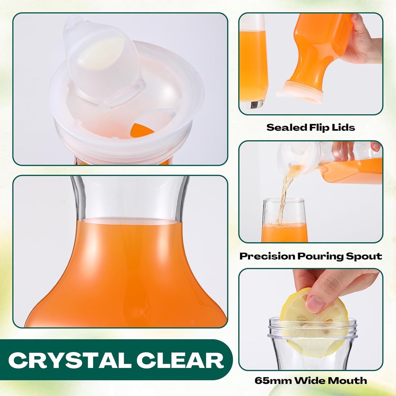 12 Pack 37 oz Plastic Water Carafe Pitcher with Flip Top Lid, Large Capacity Square Base, Clear Pitcher with Lid Square Base Juice Container for Tea, Juice, Milk, Lemonade and Other Drinks