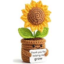 Teacher Appreciation Gift, End of Year Teacher Gifts, Crochet Sunflower Teacher Gifts for Women Men - Thank You for Helping Me Grow, Love & Gratitude Decor for Classroom, Desk, Home