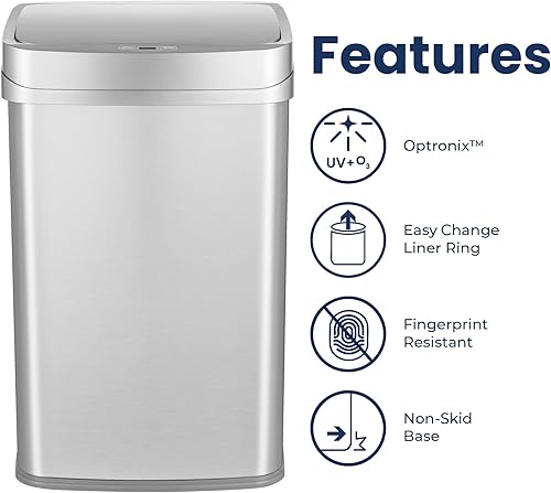 Miniatura 8 de Ninestars ONT-50-81SL - Basurero inteligente neutralizador de olores de 13 galones, purificación dual UV + ozono, control de olor, sensor de