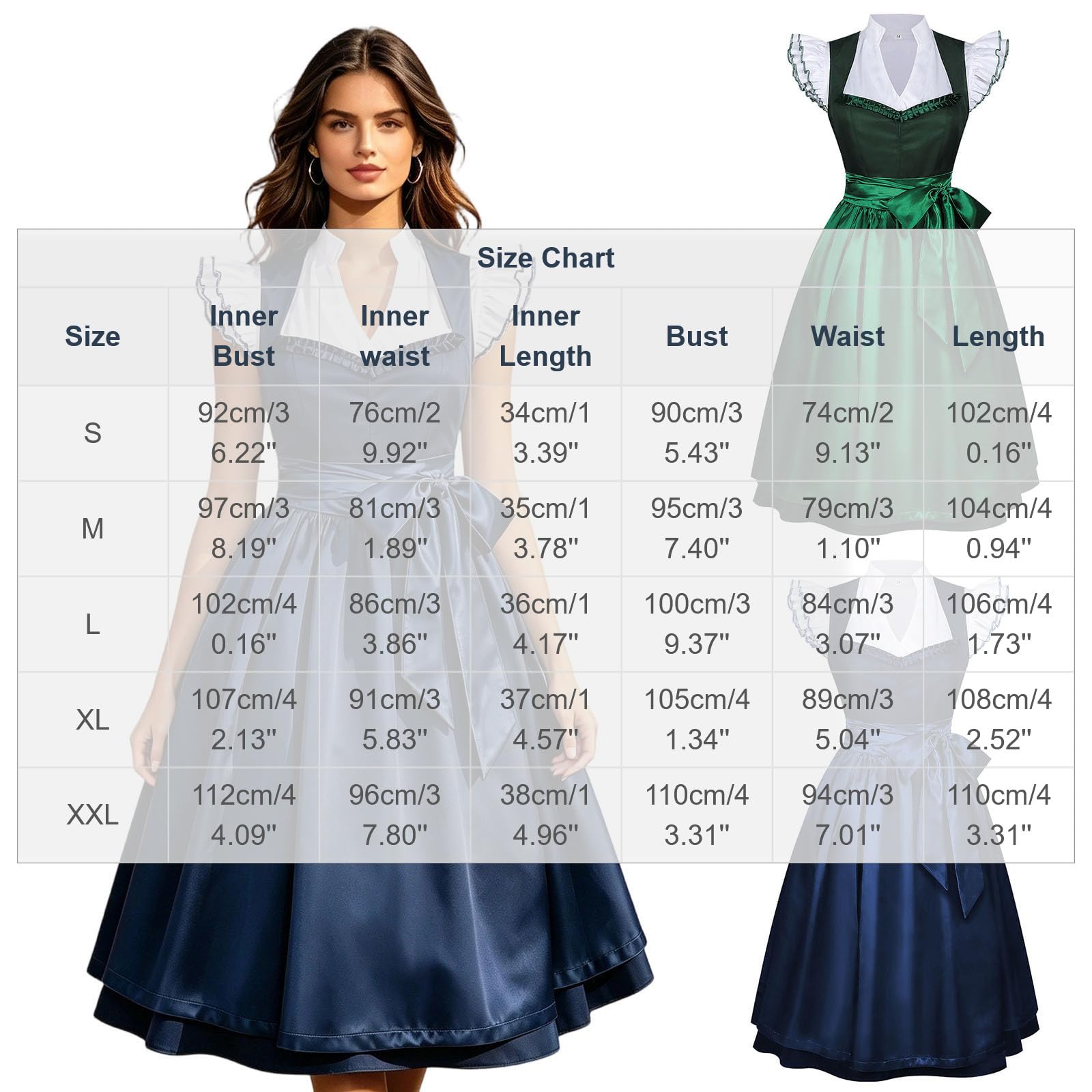 Dirndl Damen Trachtenkleid Dirndlkleid midi Tracht Lang Trachten Kleid für Oktoberfest Dirndelkleider Damen Mit Bluse